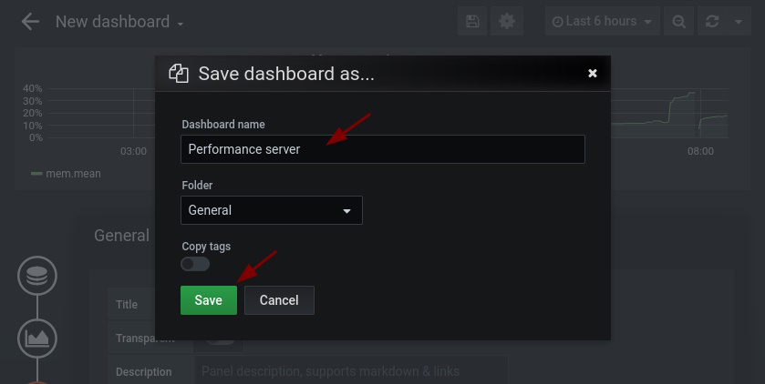 Grafana nombrar dashboard